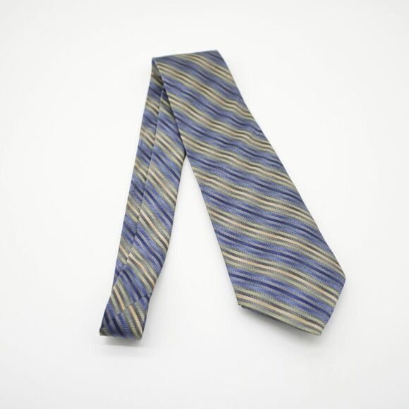 Calvin Klein Gray‎ Multi-Colored Striped Woven Wide Silk Tie - Picture 6 of 6